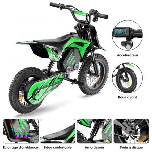 Scooter &Eacute;lectrique Iscooter A14-Green Pour Enfants, Moteur 500 W, Pneus 14 Pouces, Autonomie 22 Km, 3 Modes De Vitesse, Haut-Parleur Bluetooth, &Eacute;clairage Led - Neuf