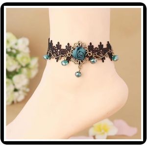 Tianyi-Bracelet De Cheville Gothique En Dentelle Avec Strass Sculpt&eacute;s En Forme De Rose En Cristal Pour Femme - Neuf