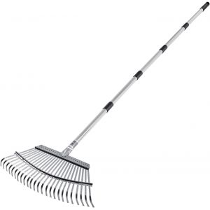 NouvelHorizonstore-R&acirc;teau &agrave; Feuilles, 25 Dents M&eacute;talliques, R&acirc;teau de Jardin, avec T&ecirc;te Large 46,5 cm, Manche Long R&eacute;glable 92,5-185 cm, Tube Acier Inoxydable, Outil Ramasse Feuilles pour Jardinage, - Neuf