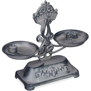 Balance De Cuisine, D&eacute;corative, R&eacute;tro, Vintage, Ancien, Antiquit&eacute;, Fonte, 3 Poids, Deux Plateaux, Gris/Noir - Neuf