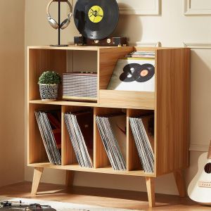 Grand support &agrave; vinyles avec rangement, support pour tourne-disque avec &eacute;tag&egrave;re pour platine et albums, pr&eacute;sentoir pour jusqu'&agrave; 300 disques, meuble d&eacute;coratif pour musique, salon et salle de r&eacute;ception. - Neuf