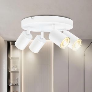 Plafonnier Led 4 Spots, Rond Spots De Plafond Orientables, Plafonnier Spot Gu10, Moderne &Eacute;clairage De Plafond, Luminaires Int&eacute;rieur Pour Cuisine Salon, Blanc, Livr&eacute; Sans Ampoules - Neuf
