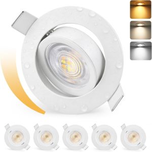 Subzonal-Led Spot Encastrable Dimmable 68-75mm, 5w 550lm 230v Extra Plat, 3000k/4000k/6500k De Plafond, 45&deg; Rotatif Ip44 Salle De Bain, Blanc Lot De 6 - Neuf