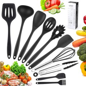 Mevronisshop-Ustensiles De Cuisine Silicone Set,10pcs Set Spatule En Silicone De Qualit&eacute; Alimentaire,Batterie De Cuisine Antiadh&eacute;sive Anti-Rayures Et R&eacute;sistante &Agrave; La Chaleur,Spatule,Cuill&egrave;re - Neuf