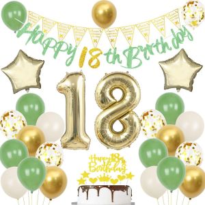Ballon 18 ans anniversaire vert or,Décoration 18 ans anniversaire garçon fille,18 ans Décoration anniversaire gâteau or,Ballons anniversaire 18 ans fille garçon,Or vert 18 ans décoration fête - Neuf