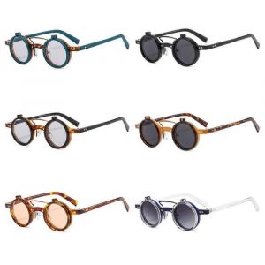 Rétro Rond Cadre Punk Double Ponts Lunettes De Soleil Femmes Hommes Mode Flip Lens Lunettes De Soleil Voyage En Plein Air Conduite Ombres Uv400 Lunettes - Neuf