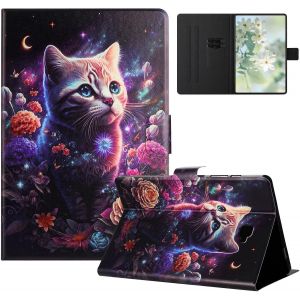 Tianyi-Coque Pour Samsung Galaxy Tab A 10.1 2016 Sm-T580 T585 Etui Tablette Housse Pu Cuir Flip Support Protection Motif Peint Étuis Pour Samsung Galaxy Tab A 10.1 2016 Coque,Fleurs Chat - Neuf
