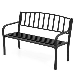Banc De Jardin 127 X 59 X 85,5 Cm Pour 2-3 Personnes Avec Dossier Incurv&eacute; Et Confort Optimal En M&eacute;tal Noir Helloshop26 20_0010578 - Neuf