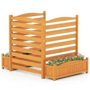 Cl&ocirc;ture De Jardin De Climatiseur 3 Panneaux Autoportant Costway-En Bois Avec Jardini&egrave;re-Kit Sans Forage-Pour Unit&eacute; Ac, Poubelle - Neuf