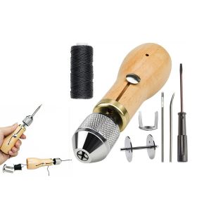 Kit de couture 6 pi&egrave;ces avec poin&ccedil;ons, aiguilles et fil pour la r&eacute;paration du cuir PU et de la toile - Neuf