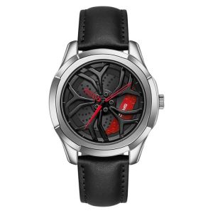 Montre À Quartz 3d Hollow Out Pour Homme-Cadran Non Rotatif,Ceinture En Cuir (Noir Rouge) Argent Rouge - Neuf