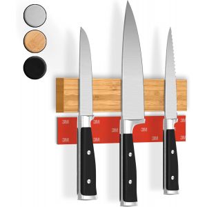 Tianyi-Cucino Porte-Couteaux Mural Magn&eacute;tique 25,4 Cm Sans Per&ccedil;age Avec Ruban Adh&eacute;sif U2013 Extra Puissant U2013 En Bambou - Neuf