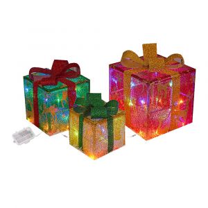 Lot de 3 bo&icirc;tes cadeaux lumineuses LED pour No&euml;l, id&eacute;ales pour d&eacute;corer votre maison pendant les f&ecirc;tes. - Neuf