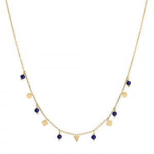 Collier Argent Dor&eacute; Pampilles De Forme G&eacute;om&eacute;trique Et Pierre Lapis - Neuf