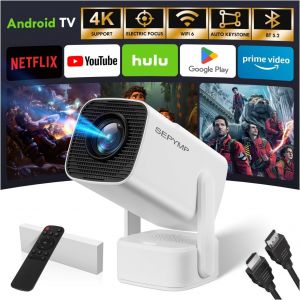MEVRONISSHOP-Videoprojecteur Portable,SEPYMP 2025 Upgrade Mini Projecteur, 4K Ultra HD 1080P, Android 13 Integr&eacute;, WiFi 6 Bluetooth 5.2, Base de Son Int&eacute;gr&eacute;e, Compatible TV Box/PS5/PC - Neuf