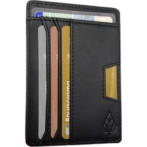 asas-Porte Carte De Crédit En Cuir Noir¿Pièce D'Identité Et Permis De Conduire¿Portefeuille Mince Anti Rfid¿Compartiment Billet Et Monnaie¿Jusqu'À 7 Cartes Bancaires - Neuf