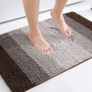 KAL-Tapis De Bain Chenille Antidérapant À Poils Longs Lavable - Tapis De Bain Doux - Absorbant - Pour Salle De Bain - 40 X 60 Cm - Marron - Neuf