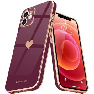 STORE-Coque Compatible Avec Iphone 12,Jolie Coque De Téléphone Pour Filles,Protection Luxueuse D'Appareil Photo Galvanisé,Coque De Téléphone Antichoc Pour Iphone 12,Rouge Cerise - Neuf