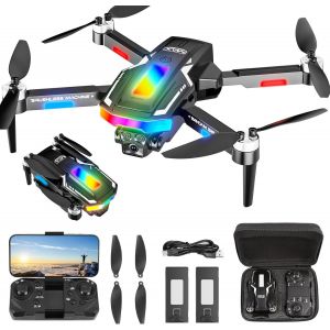 Drone Avec 2 Cam&eacute;ra R&eacute;glage &Eacute;lectrique Cam&eacute;ra, 4k Mini Drone Cam&eacute;ra Pliable Active D'&eacute;vitement D'obstacles, Drone Quadricopt&egrave;re Fpv Wifi T&eacute;l&eacute;command&eacute;, Avec 2 Batteries, Pour D&eacute;butants - Neuf