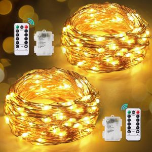JGD-Guirlande Lumineuse &agrave; Piles 2 * 12M/240 LED, 8 Modes avec t&eacute;l&eacute;commande, Imperm&eacute;able IP65 &Eacute;tanche D&eacute;coration Int&eacute;rieur et Ext&eacute;rieur, No&euml;l, Nouvel An, Mariage - Neuf