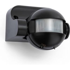 MS005 D&eacute;tecteur de mouvement externe IP44, montage mural, compatible LED, programmable, infrarouge, r&eacute;glable, d&eacute;tection: 12m / 180 &deg;, Noir - Neuf