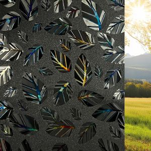 Kalanka-Film Occultant Fenêtre Noir 44.3x200cm, 3d Motif De Feuilles, Anti Regard Effet Arc-En-Ciel, Electrostatique Vitre Décoratif Anti Uv Chaleur, Dépoli Opaque - Neuf
