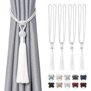 (Blanc) Lot De 4 Embrasses De Rideaux À Longs Pompons, Faites À La Main, En Corde Tressée Avec N?Uds De Style Européen Pour La Décoration De Fenêtre De Bureau À Domicile - Neuf