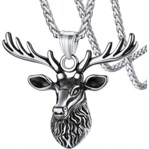 Trahoo-Collier Vikings Cerf Avec Chaîne Médaille Tête De Renne Pendentif Bouclier Acier Inoxydable/Noir/Plaqué Or Bijoux Nordique Viking Runes Pour Homme Femme Ado Garçons - Neuf