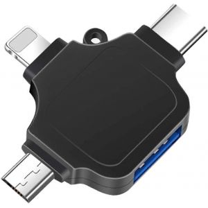 Adaptateur OTG,compatible avec Android/iPhone/iPad,Adaptateur appareil photo Lightning/USB Type-C/Micro-USB vers USB pour lecteur de carte SD TF,clavier,souris,disque U, - Neuf