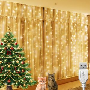 TRAHOO-Guirlande Lumineuse, Rideau Lumineux 1,2x1,2M Guirlandes Lumineuses D'int&eacute;rieur 120LED avec 12 crochets pour mariage, f&ecirc;te de No&euml;l, No&euml;l, patio, d&eacute;coration int&eacute;rieure et ext&eacute;rieure - Neuf
