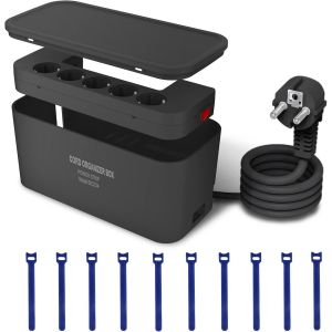 Multiprise avec bo&icirc;te de Rangement de c&acirc;bles, multiprises USB 5 Prises et 3 USB, multiprise de Protection Contre la surtension (2 500 W) avec Interrupteur, c&acirc;ble 2 m, 29,5 x 14 x 14,1 cm, Noir - Neuf