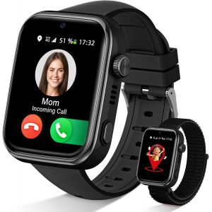 MEVRONISSHOP-2026 Nouveau Montre Connect&eacute;e Enfants 4G, Montre Telephone Enfant avec Appels, Appels Vid&eacute;o, Chat Vocal, GPS, SOS, Mode &Eacute;cole, Podom&egrave;tre R&eacute;veil Smartwatch pour 4-14 Ans Noir - Neuf