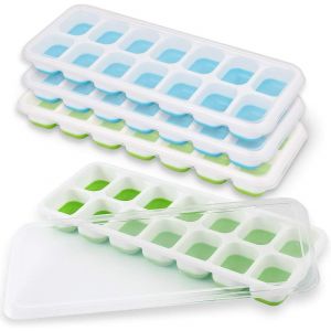 Kal-Lot De 4 Bacs À Glaçons Empilables Avec Couvercle Amovible Pour Cocktail, Bière, Moules À Glaçons Flexibles Empilables - 2 Bleus + 2 Verts - Neuf