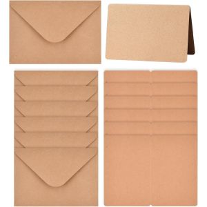 CHECARZHN--NO1-Lot De 50 Cartes Pliantes Avec Enveloppes À Lettre C6,300 G/M² Cartes En Papier Kraft Avec Enveloppes,14,2X9,5 Cm Carte Double Pour Invitations Mariage Anniversaire Cadeau Cartes De V? - Neuf