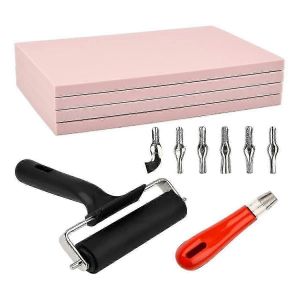 Pack De 12 Blocs De Linoléum Pour La Gravure Avec Des Outils De Coupe,Kit De Fabrication De Tampons En Caoutchouc Linoleum Printmak - Neuf