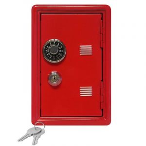 Tirelire en métal rouge en forme de coffre-fort avec clé - Neuf