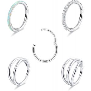 Nbgcm-18g 16g Piercing Nez Anneau Fin Pour Femme Homme Acier Chirurgical Cz Opale Segment Charnière Lèvres Anneaux Nez Triple Conch Helix Daith Tragus Cartilage Oreille Piercing Bijoux 8/10mm - Neuf