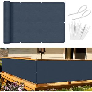 SJZG-Brise Vue Balcon Bleu Grisâtre 90X300 Cm, Cache Brise Balcon Pour Jardin Exterior Pes, Avec Trous Et Serre Câbles, Uv Résistant - Neuf