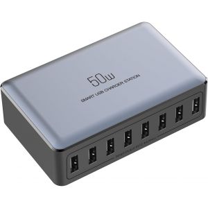 Chargeur Usb Rapide Charge De 50w Prise Usb Multiple Charging Station 5v/2.4a Adaptateur Secteur 8 Ports Multi Charger Pour Iphone 15 14 Pro Max 13 12 11 Se2 Xr Xs Ipad Samsung Oppo Oneplus [Z2154] - Neuf