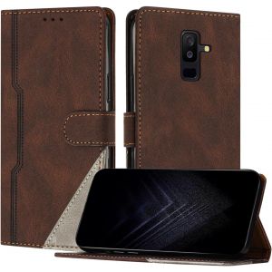 KAL-&Eacute;tui Pour Samsung Galaxy A6 Plus 2018, Housse En Cuir Pu Avec [Protection Antichoc Tpu] [Fonction Support] [Porte-Cartes ] Antichoc Magn&eacute;tique Coque Pour Galaxy A6 Plus 2018 - Marron - Neuf