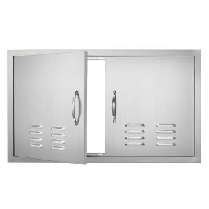 Ulteronixshop-Porte d'Acc&egrave;s pour Barbecue, Double Porte de Cuisine Ext&eacute;rieure 91,4x53,4 cm, Porte Encastr&eacute;e en Inox, avec Poign&eacute;e et A&eacute;rations, pour &Icirc;lot de Barbecue, Station de Grillades, Placard Ex - Neuf