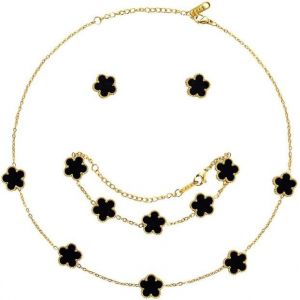 Eryi-Ensemble De Bijoux Trèfle À Quatre Feuilles Pour Femme Fille 18k Plaqué Or Acier Inoxydable Trèfle À Quatre Feuilles Collier Boucles D'oreilles Bracelet Set Délicat Réglable Cadeau - Neuf