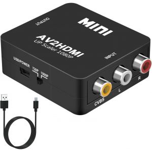 Adaptateur Rca Vers Hdmi, Convertisseur Av Vers Hdmi, 1080P Mini Rca Composite Cvbs Convertisseur Audio Vidéo Supporte Pal/Ntsc Compatible Avec Pc/Laptop/Xbox/Ps4/Tv/Stb/Vhs/Vcr/Blue-Ray - Neuf