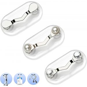 Lot de 3 porte-lunettes magnétiques (argenté + diamant blanc + perle blanche) - Broche magnétique pour lunettes de soleil - Porte-lunettes magnétique - Badge d'identification - Neuf