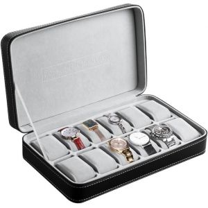 Nbgcm-Boîte À Montres Avec 12 Compartiments Étui De Collection De Montre Avec Coussin En Velours Amovible Noir Cuir Pu Vitrine De Montres Être Utilisé Pour Les Montres, Le Stockage De Bijoux - Neuf
