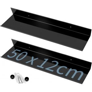 CAUC-® Lot de 2 Etagères Murales en Métal 50 cm de Large et 12 cm de Profondeur Étagère Murale Noire en Aluminium Space - Gain de Place & Antirouille - Neuf