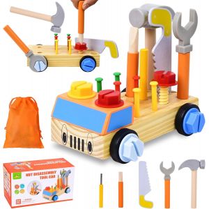 ERYI-Outils Enfants Jouets Montessori En Bois, Visseuse Et Voiture Outil, Pour Fille Garçon 2 3 4 Ans - Neuf