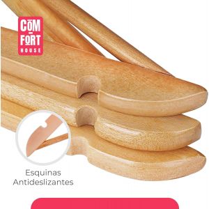 Lot de 10 cintres en Bois Massif Noir avec Crochet pivotant &agrave; 360&deg; et encoches antid&eacute;rapantes-avec Barre pour Pantalons-Haute r&eacute;sistance- Naturel - Neuf