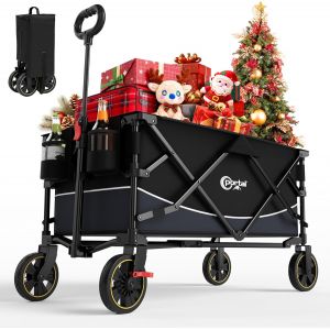 NouvelHorizonstore-PORTAL Chariot de Plage Pliable, Chariot de Transport &agrave; roulettes Tout Terrain Poign&eacute;e R&eacute;glable Charrette pour Ext&eacute;rieur Camping Pique-Nique avec Jusqu&iquest;&agrave; 120KG - Neuf