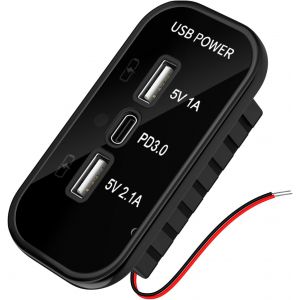 JGD-Prise USB 3 Ports 12 V, PD3.0 & Double Prise de Chargement USB, 12V Prisede Chargeur pour 12V/ 24V Voitures SUV Marin de Bateau - Neuf